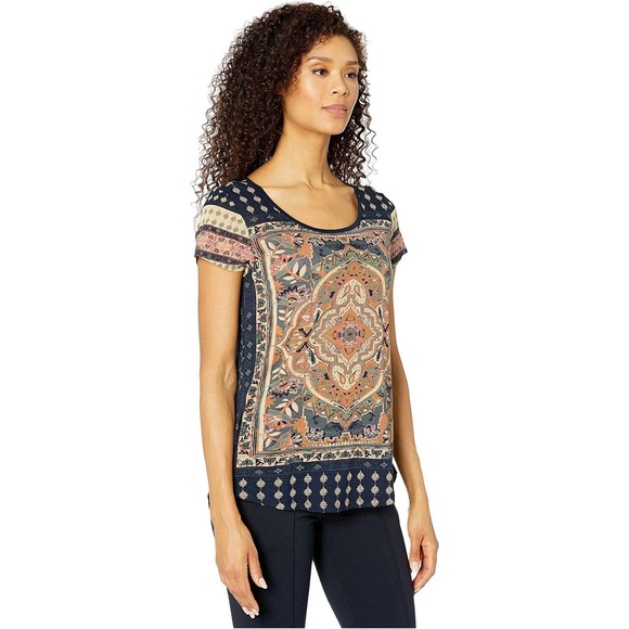 Lucky Brand Persian Carpet Tee Short Sleeve Top Navy Women's Size 3X H14384 - Picture 5 of 9